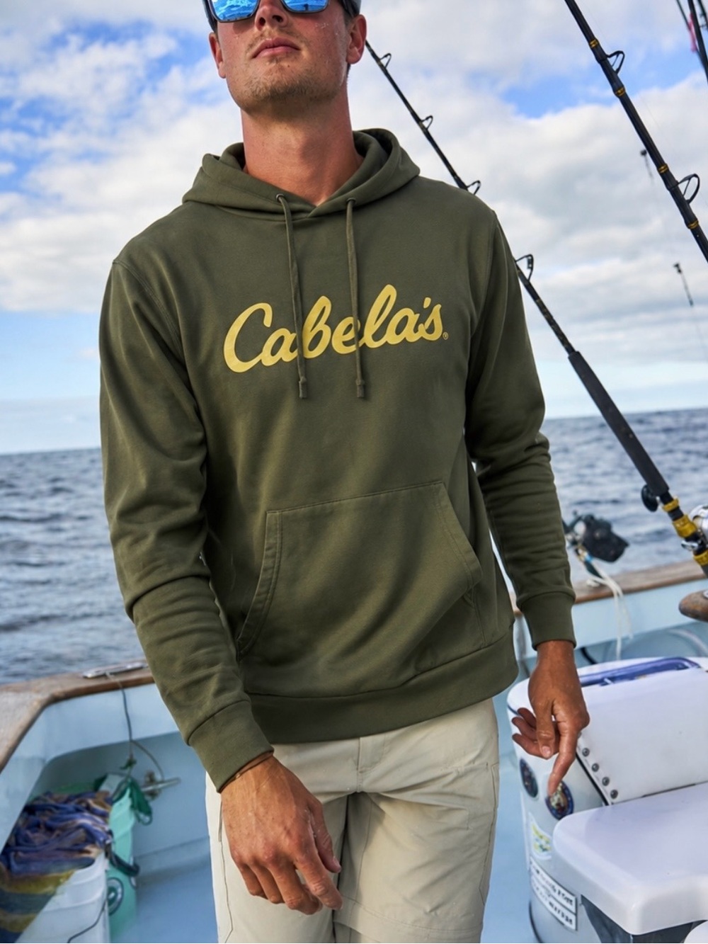 CABELA'S MENS HOODIE XL MILITARY GREEN HUNTING OUTDOORS FALL COTTON BLEND EC